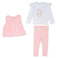 G10882TOD: Girls Faux Fur Gilet, Top & Legging Outfit (2-5 Years)