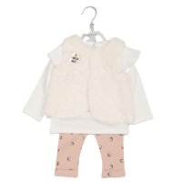 G10883INF: Baby Girls Faux Fur Gilet, Top & Legging Outfit (12-24 Months)