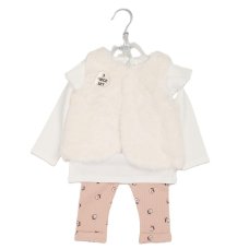 G10883TOD: Girls Faux Fur Gilet, Top & Legging Outfit (2-5 Years)