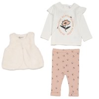 G10883INF: Baby Girls Faux Fur Gilet, Top & Legging Outfit (12-24 Months)