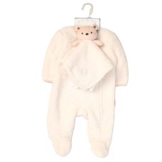 G10894NB: Baby Unisex Borg Pramsuit &  Bear Comforter (NB-6 Months)