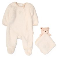 G10894NB: Baby Unisex Borg Pramsuit &  Bear Comforter (NB-6 Months)