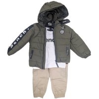 G10921: Boys Bench Puffer Coat, Top & Denim Cargo Pant Outfit (18 Months-5 Years)
