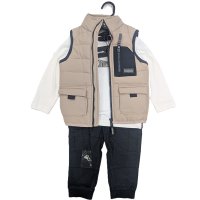 G10923: Boys Bench Puffer Gilet, Top & Denim Cargo Pant Outfit (18 Months-5 Years)