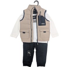 G10923: Boys Bench Puffer Gilet, Top & Denim Cargo Pant Outfit (18 Months-5 Years)