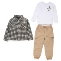 G10925: Boys Bench Sherpa Lined Shacket, Top & Cargo Pant Outfit (18 Months-5 Years)