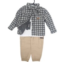 G10925: Boys Bench Sherpa Lined Shacket, Top & Cargo Pant Outfit (18 Months-5 Years)