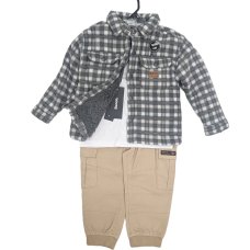 G10925: Boys Bench Sherpa Lined Shacket, Top & Cargo Pant Outfit (18 Months-5 Years)