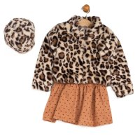 G10935TOD: Girls Faux Fur Jacket & Beret With Dress (2-4 Years)