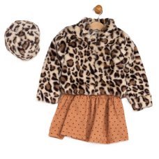 G10935TOD: Girls Faux Fur Jacket & Beret With Dress (2-4 Years)