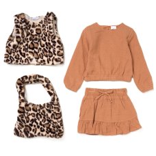 G10936TOD: Girls Faux Fur Gilet, Top, Crepe Skirt & Handbag Outfit (2-4 Years)