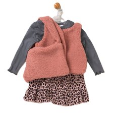G10937TOD: Girls Borg Gilet, Top, Crepe Skirt & Handbag Outfit (2-4 Years)