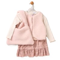 G10940TOD: Girls Borg Gilet, Top, Crepe Skirt & Handbag Outfit (2-4 Years)