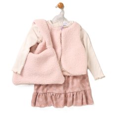 G10940TOD: Girls Borg Gilet, Top, Crepe Skirt & Handbag Outfit (2-4 Years)