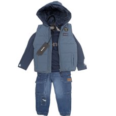 G10946: Boys Bench Puffer Gilet, Top & Jean Outfit (18 Months -5 Years)