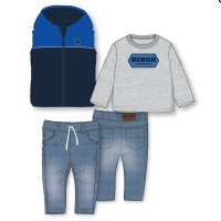 G10947: Boys Bench Puffer Gilet, Top & Jean Outfit (18 Months-5 Years)