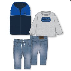 G10947: Boys Bench Puffer Gilet, Top & Jean Outfit (18 Months-5 Years)
