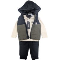 G10948: Boys Bench Puffer Gilet, Top & Cargo Pant Outfit (18 Months-5 Years)