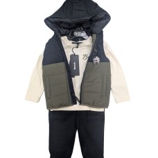 G10948: Boys Bench Puffer Gilet, Top & Cargo Pant Outfit (18 Months-5 Years)