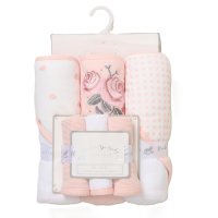 G10955: Baby Floral 6 Piece Hooded Towels & Washcloths Bath Time Set