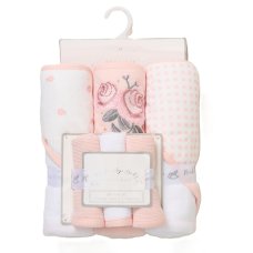 G10955: Baby Floral 6 Piece Hooded Towels & Washcloths Bath Time Set