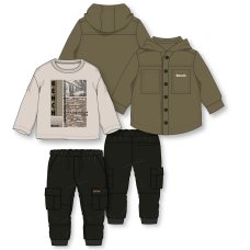 G10964: Boys Bench Hooded Twill Shacket, Top & Denim Cargo Pant Outfit (18 Months-5 Years)