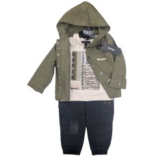 G10964: Boys Bench Hooded Twill Shacket, Top & Denim Cargo Pant Outfit (18 Months-5 Years)