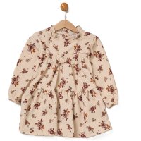 G10967INF: Baby Girls Boucle Fur Jacket & Beret With Crepe Jersey Dress (12-24 Months)