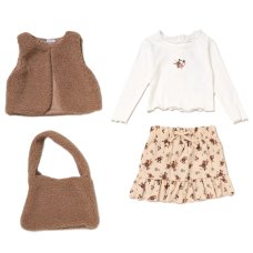 G10968TOD: Girls Borg Gilet, Top, Crepe Skirt & Handbag Outfit (2-4 Years)