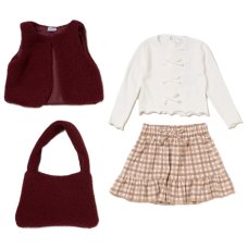 G10970TOD: Girls Borg Gilet, Top, Crepe Skirt & Handbag Outfit (2-4 Years)