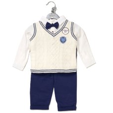 G10988TOD: Boys Knitted Vest, Shirt With Bow Tie & Pant Outfit (2-4 Years)