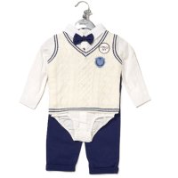 G10988INF: Baby Boys Knitted Vest, Bodysuit Shirt With Bow Tie & Pant Outfit (12-24 Months)