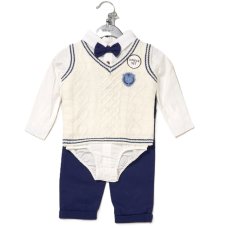 G10988INF: Baby Boys Knitted Vest, Bodysuit Shirt With Bow Tie & Pant Outfit (12-24 Months)
