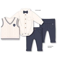 G10988INF: Baby Boys Knitted Vest, Bodysuit Shirt With Bow Tie & Pant Outfit (12-24 Months)