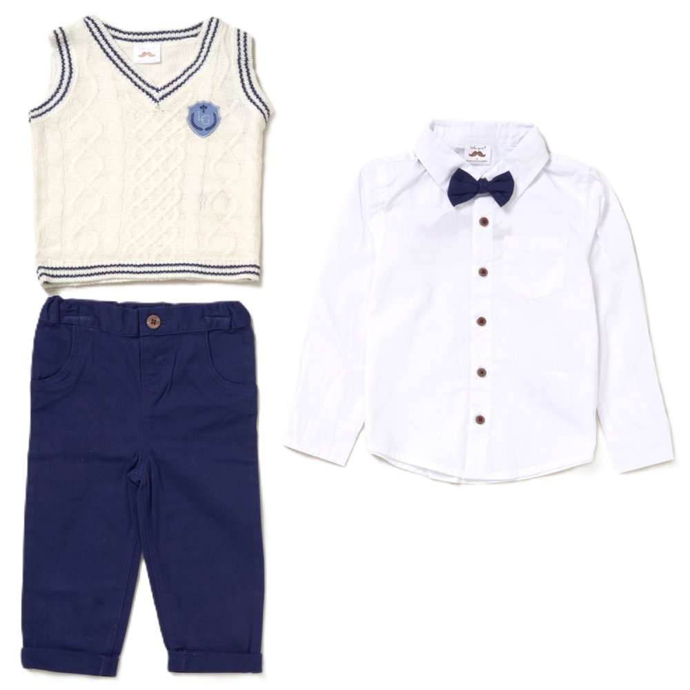 G10988TOD: Boys Knitted Vest, Shirt With Bow Tie & Pant Outfit (2-4 Years) G10988TOD: Boys Knitted Vest, Shirt With Bow Tie & Pant Outfit (2-4 Years)