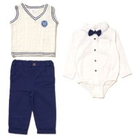 G10988INF: Baby Boys Knitted Vest, Bodysuit Shirt With Bow Tie & Pant Outfit (12-24 Months)