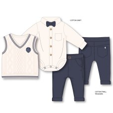 G10988INF: Baby Boys Knitted Vest, Bodysuit Shirt With Bow Tie & Pant Outfit (12-24 Months)