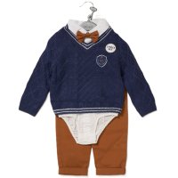 G10993INF: Baby Boys Knitted Jumper, Bodysuit Shirt With Bow Tie & Pant Outfit (12-24 Months)