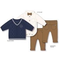 G10993INF: Baby Boys Knitted Jumper, Bodysuit Shirt With Bow Tie & Pant Outfit (12-24 Months)