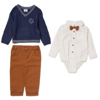 G10993INF: Baby Boys Knitted Jumper, Bodysuit Shirt With Bow Tie & Pant Outfit (12-24 Months)