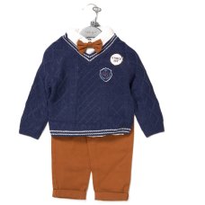 G10993TOD: Boys Knitted Jumper, Shirt With Bow Tie & Pant Outfit (2-4 Years)