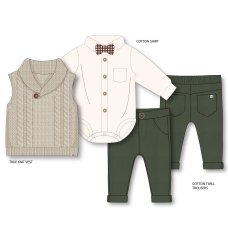G10999INF: Baby Boys Knitted Vest, Bodysuit Shirt With Bow Tie & Pant Outfit (12-24 Months)