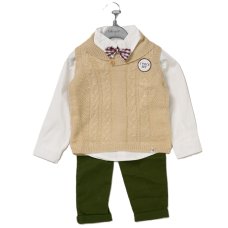 G10999TOD: Boys Knitted Vest, Shirt With Bow Tie & Pant Outfit (2-4 Years)