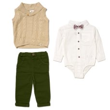 G10999INF: Baby Boys Knitted Vest, Bodysuit Shirt With Bow Tie & Pant Outfit (12-24 Months)