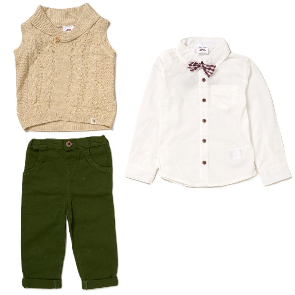 G10999TOD: Boys Knitted Vest, Shirt With Bow Tie & Pant Outfit (2-4 Years) G10999TOD: Boys Knitted Vest, Shirt With Bow Tie & Pant Outfit (2-4 Years)