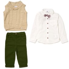 G10999TOD: Boys Knitted Vest, Shirt With Bow Tie & Pant Outfit (2-4 Years)