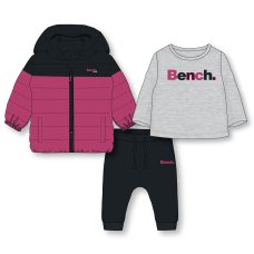 G11000: Girls Bench Puffer Coat, Top & French Terry Jogger Outfit (18 Months-5 Years)
