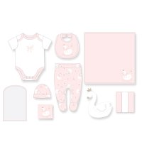 G11038: Baby Girls Swan 10 Piece Mesh Bag Gift Set (NB- 6 Months)