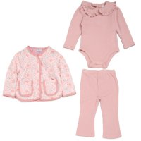 G11169INF:  Baby Girls Quilted Jacket, Bodysuit & Jog Pant Outfit (12-24 Months)