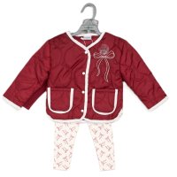 G11189INF:  Baby Girls Quilted Jacket, Bodysuit & Jog Pant Outfit (12-24 Months)